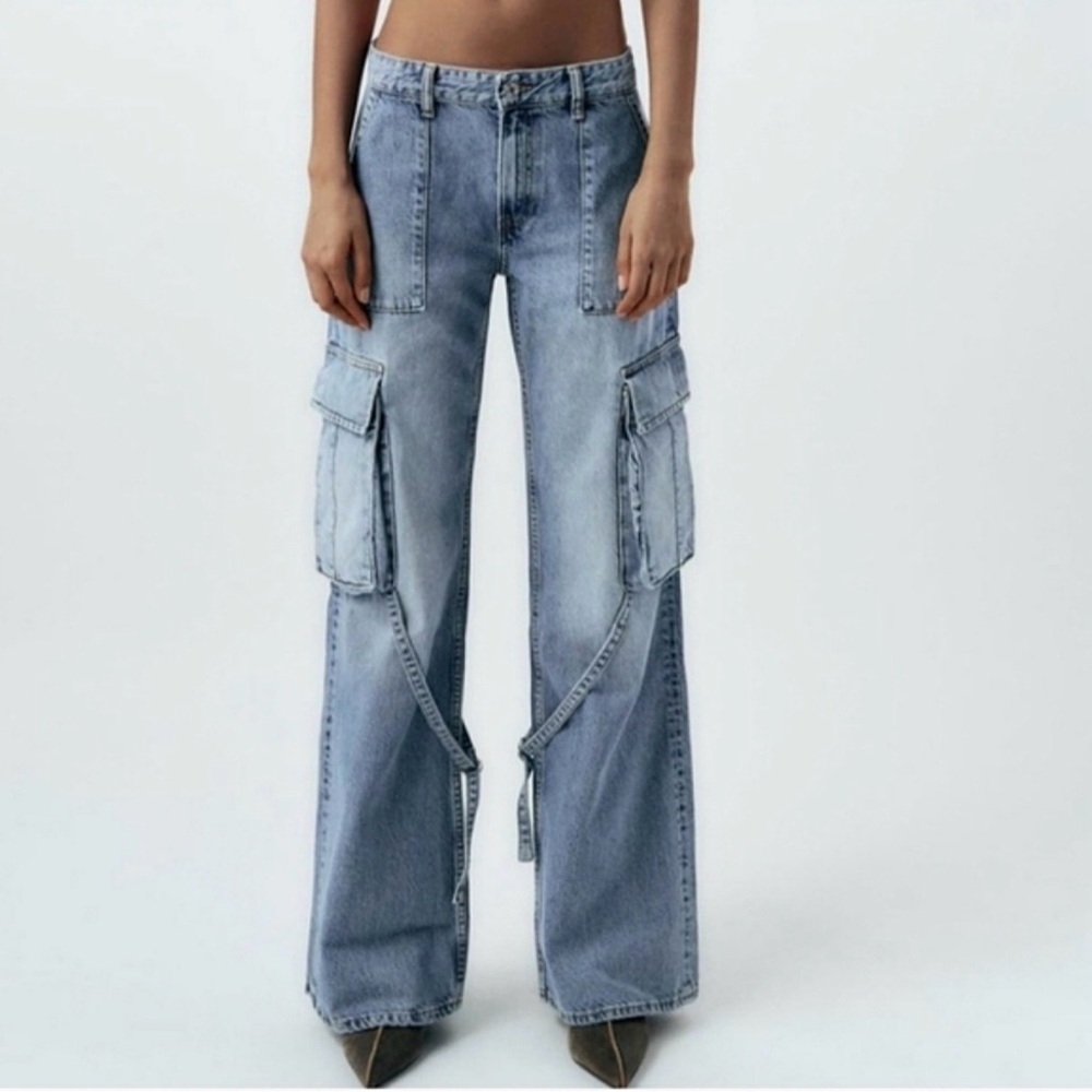 ZARA CARGO JEANS BLUE SIZE 12 B01